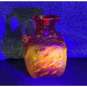 Vintage Pilgrim Glass Plymouth Amberina Square Pitcher Clear Applied Handled